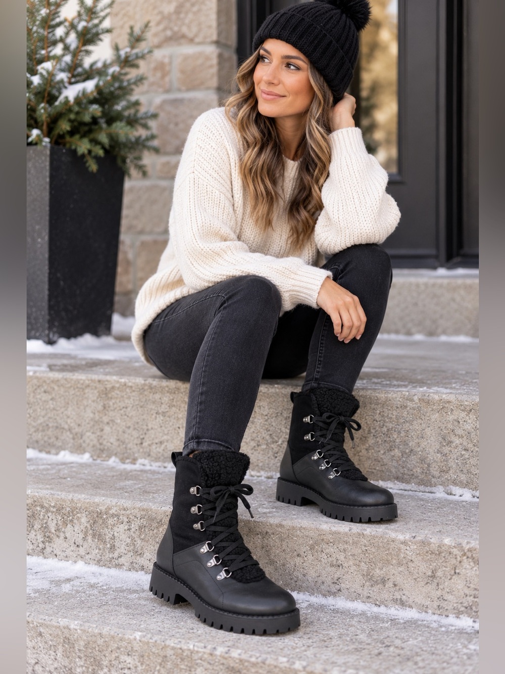 Bootlegger Black Leather & Shearling Lug Sole Combat Boots EU 40 NWT Portugal